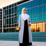 **

"A professional Arab architect, wearing a hijab and modest professional attire, standing in front of a modern building in Dubai at sunset, fully clothed, appropriate content, safe for work, perfect anatomy, professional photography, high quality."

**