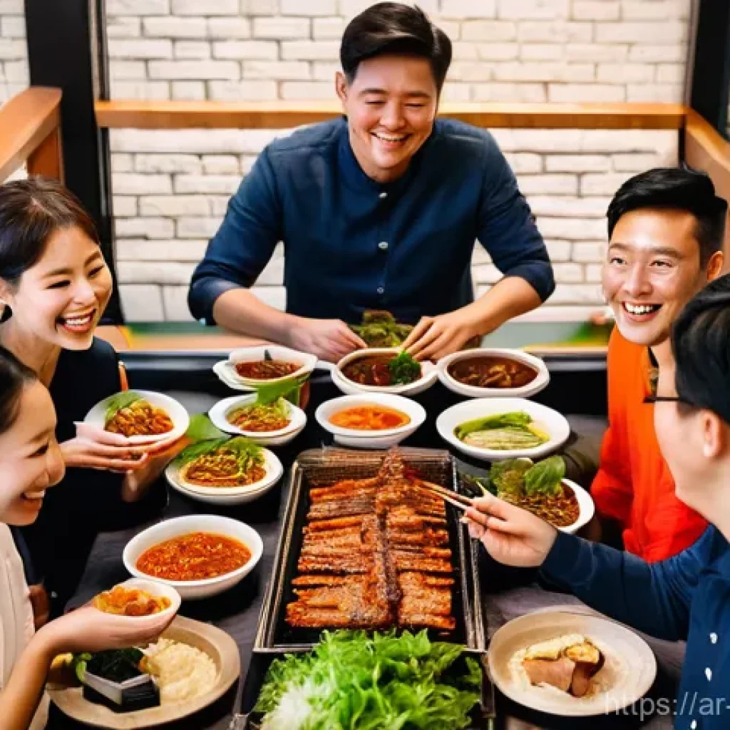 한식 맛집 리스트 - **Korean BBQ Family Feast:**
    A heartwarming scene of a diverse family, including parents, childr...