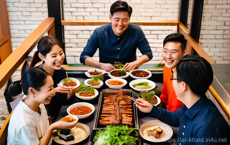 한식 맛집 리스트 - **Korean BBQ Family Feast:**
    A heartwarming scene of a diverse family, including parents, childr...