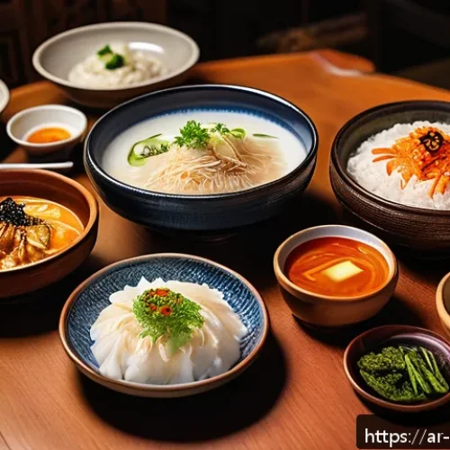 Home 31 한식 전통주 추천 - A cozy traditional Korean setting featuring a rustic wooden table adorned with a creamy bowl and a c...