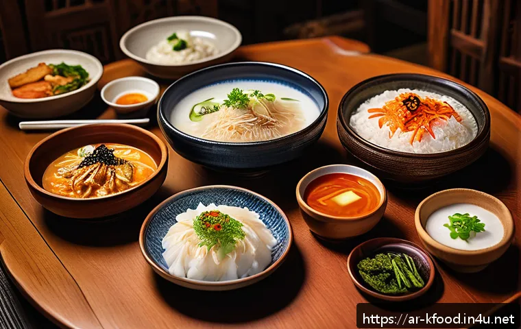 한식 전통주 추천 - A cozy traditional Korean setting featuring a rustic wooden table adorned with a creamy bowl and a c...