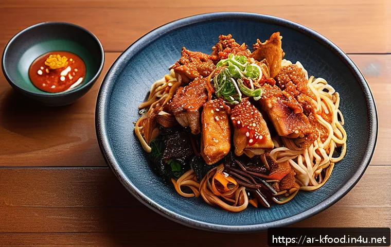 한식 대기업 밀키트 제품 - A vibrant and inviting Korean meal setting on a traditional Arabic wooden table, featuring a variety...